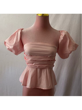 J.ING Pink Puff Sleeve Peplum Top Ruched Corset Coquette Fairycore NWT